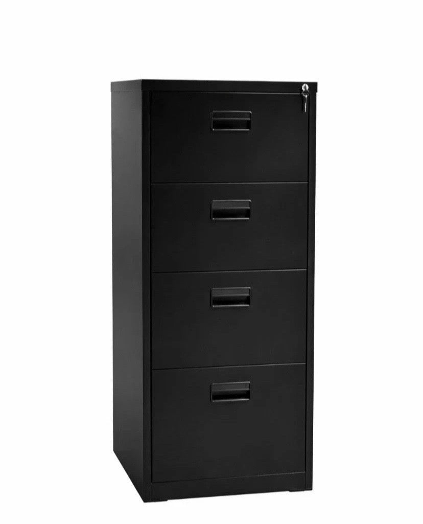 Black 4 Drawer Filing Cabinet Lockable A4 Legal Office Home Storage Unit