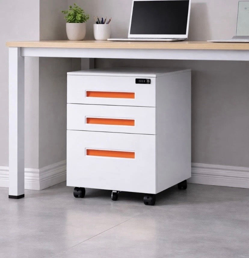 White 3 Drawer Mobile Filing Cabinet Lockable Under Desk Office Pedestal Unit