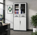 Tall Metal Office Cabinet 2 Door Lockable Storage Cupboard with Shelves Glass