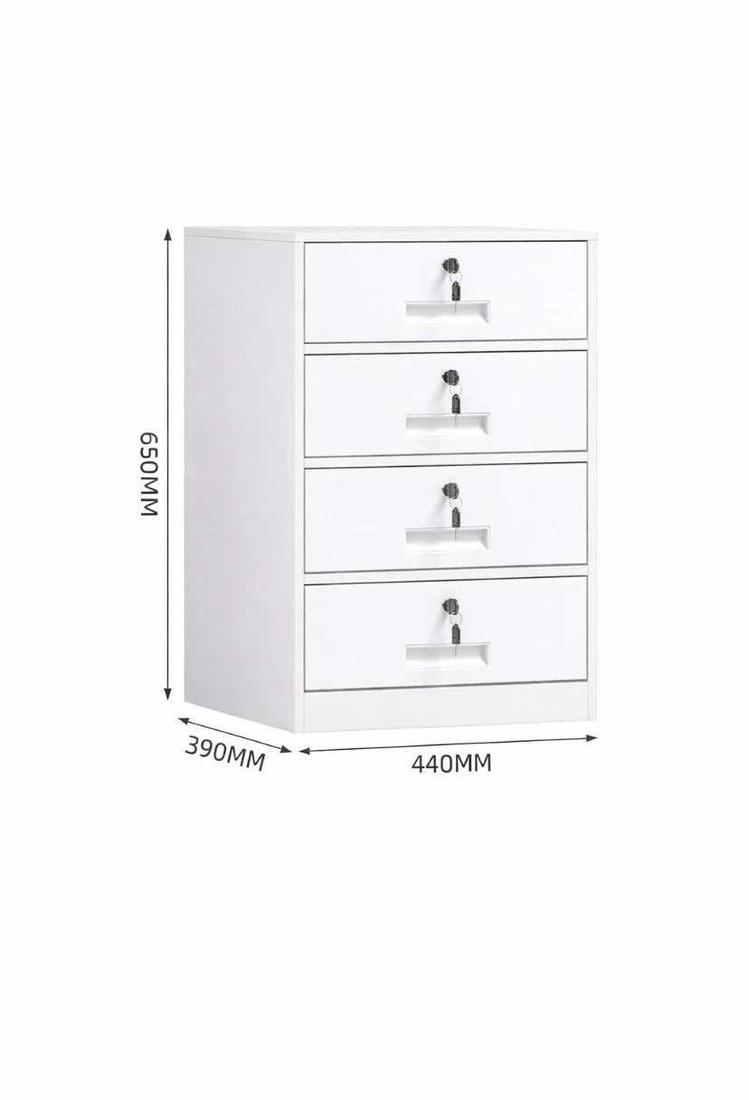 FULLY ASSEMBLED 4 Drawer White Steel Filing Cabinet with Lockable Door and Key