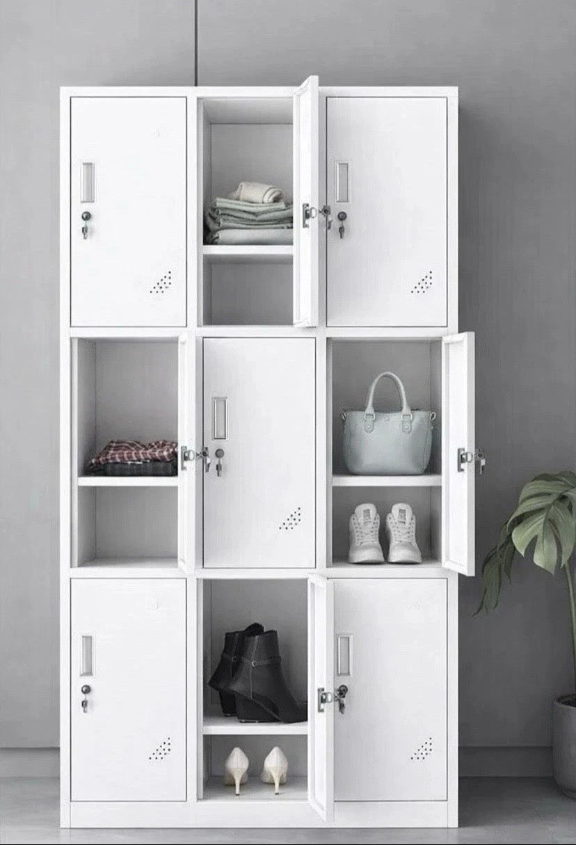 9 Door White Steel Storage Lockers For Office School Gym Lockable Compartments