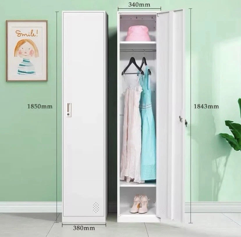 Steel Wardrobe Locker Cabinet Lockable Hanging Rail Shelf Storage White UK