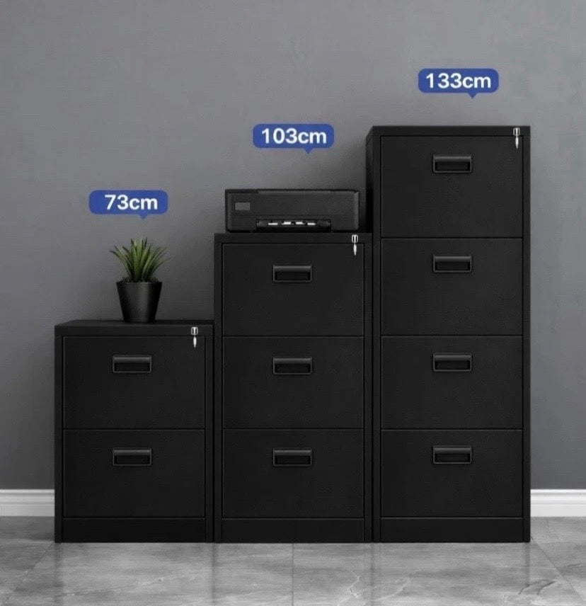 Black 2 Drawer Home Office Steel Filing Cabinet with Lockable Storage Cupboard
