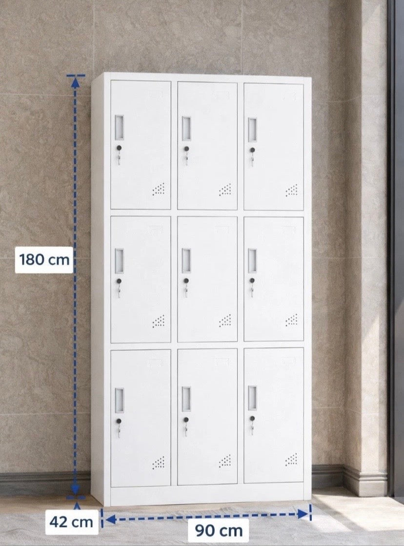 9 Door White Steel Storage Lockers For Office School Gym Lockable Compartments
