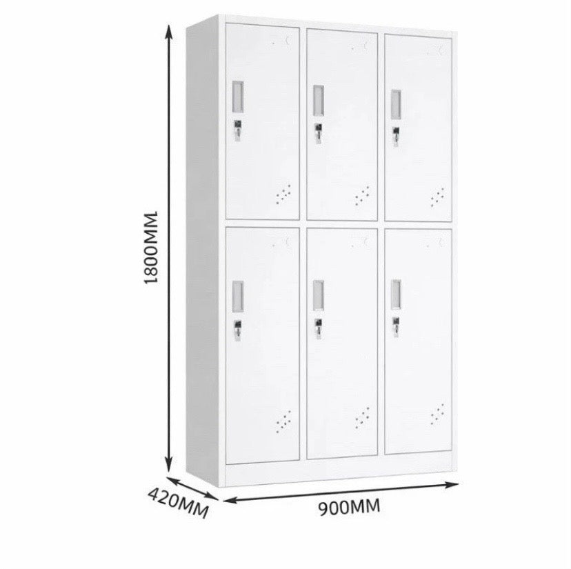 White Steel Locker Cabinet 6 Door Storage Gym Office Changing Room Unit