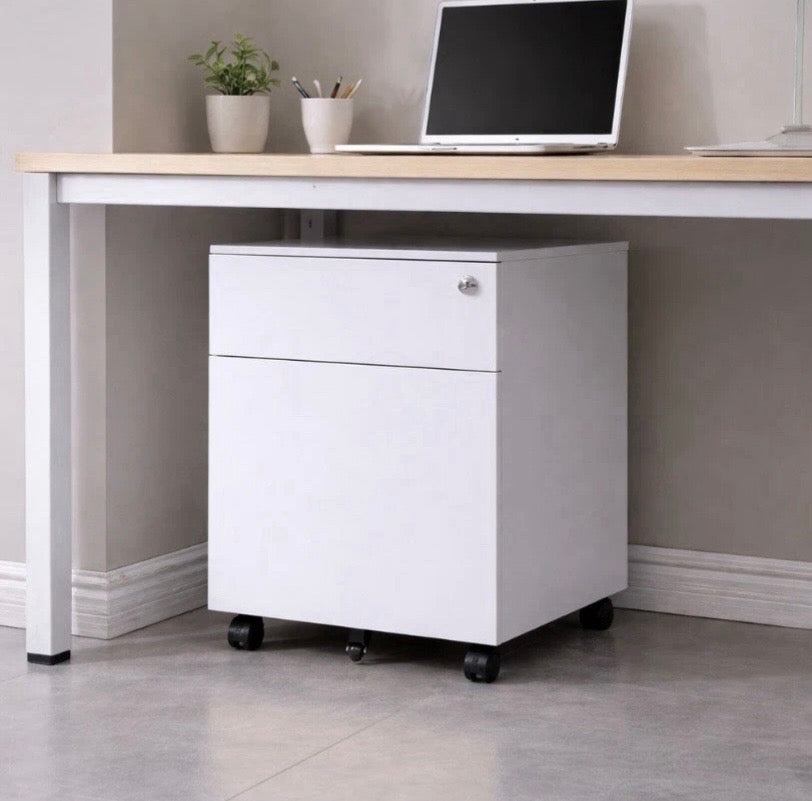 White Mobile Pedestal Filing Cabinet Under Desk Lockable Office Drawer Unit