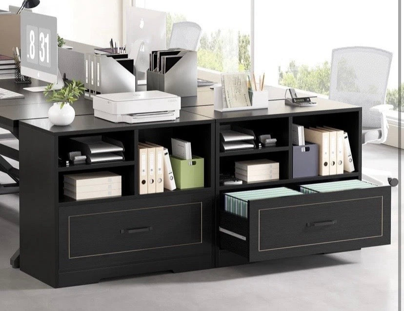 Black Wood Filing Cabinet Printer Stand Hanging File Storage A4 Legal 83cm