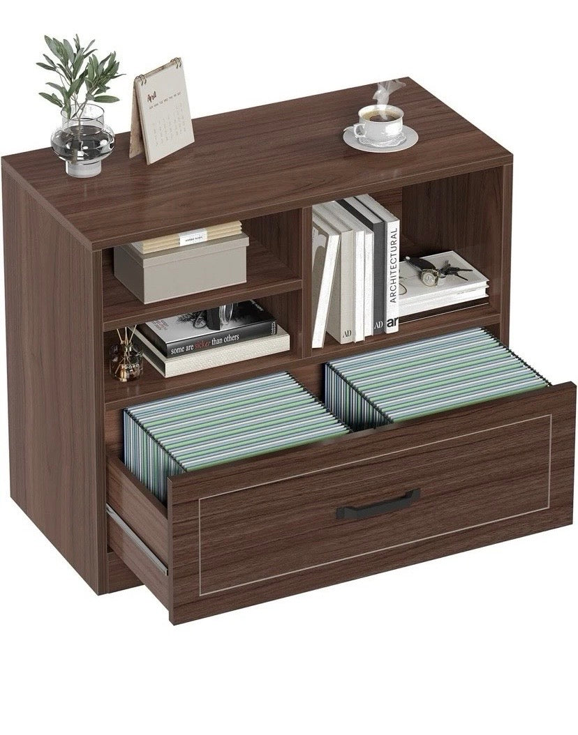 Home Office Wooden Storage Cabinet with Drawers and Shelves