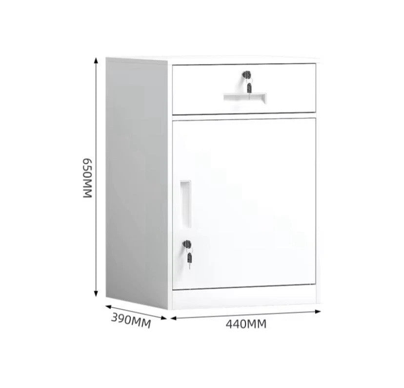 White Metal Filing Cabinet Drawer & Cupboard Lockable Office Storage Unit