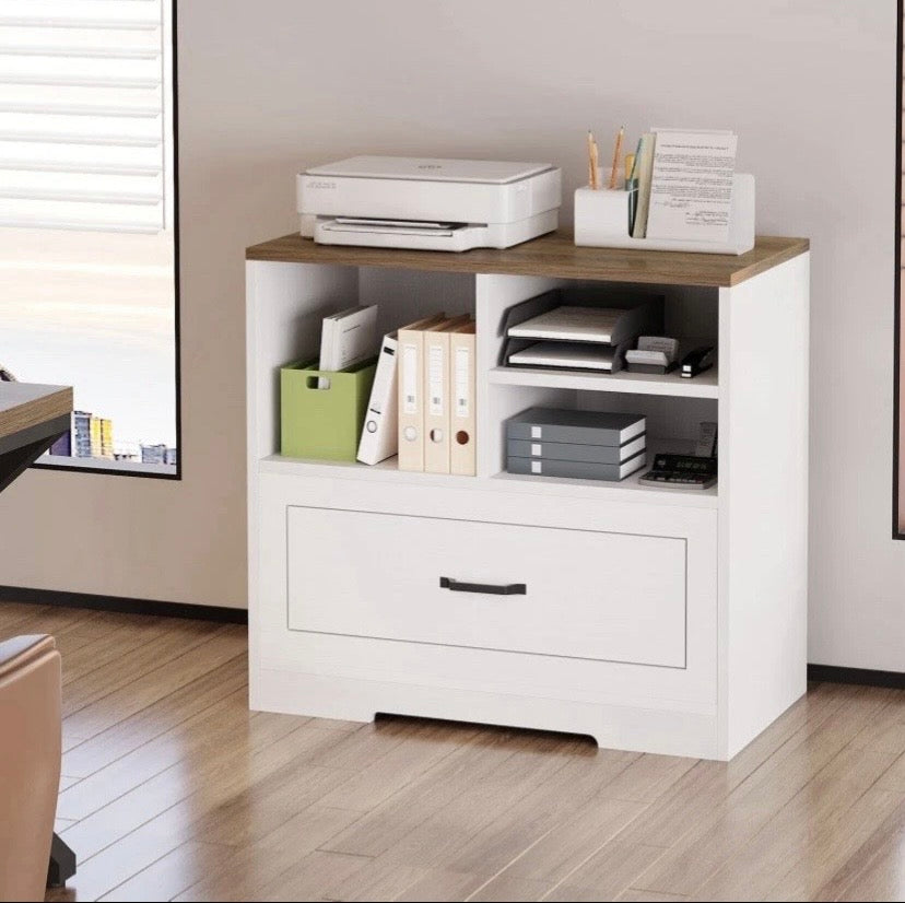 Oak Effect White Computer Desk Storage Drawer for Home Office and Workstation