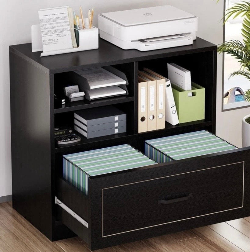 Black Wood Filing Cabinet Printer Stand Hanging File Storage A4 Legal 83cm