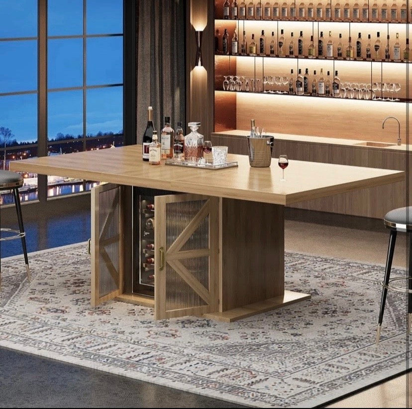 Light Wood Dining Table with Storage Cabinet Extendable