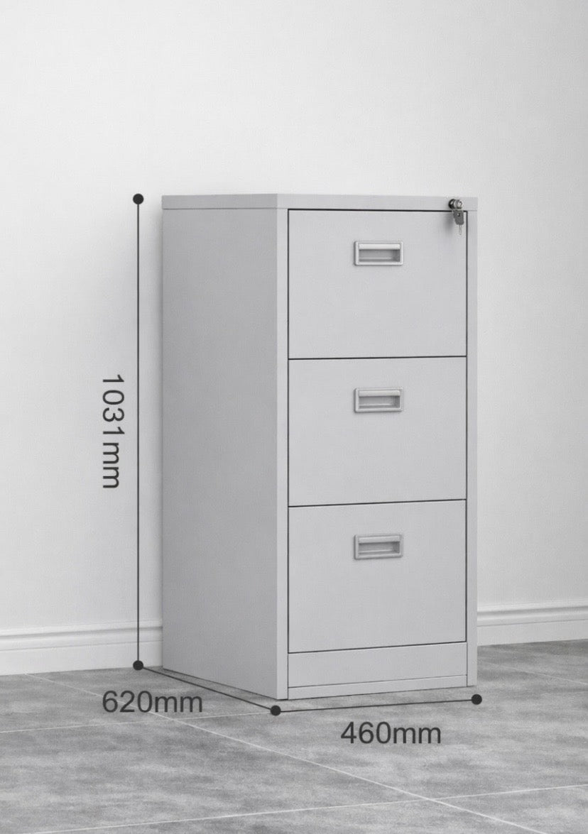Light Grey 3 Drawer Home Office Steel Filing Cabinet With Lockable Storage