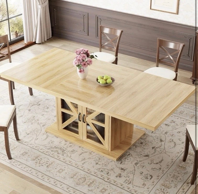 Light Wood Dining Table with Storage Cabinet Extendable