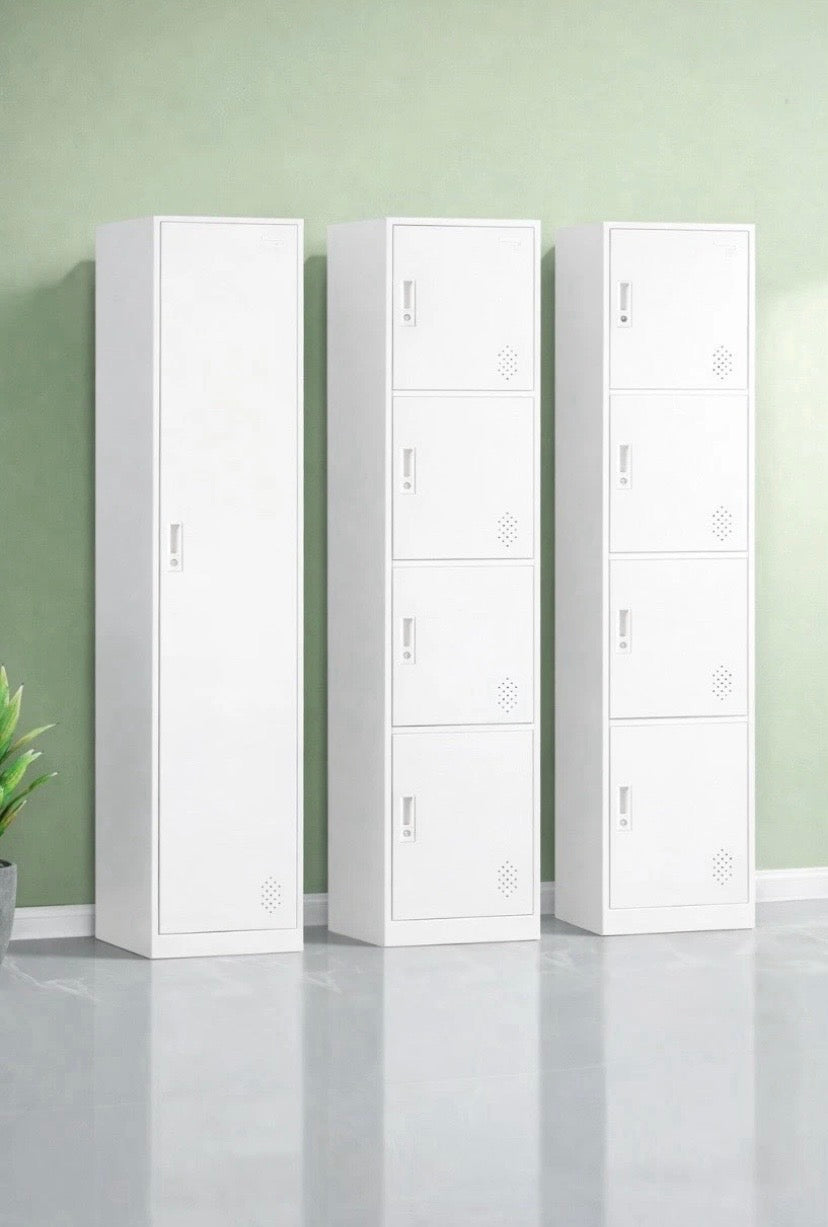 Steel Wardrobe Locker Cabinet Lockable Hanging Rail Shelf Storage White UK