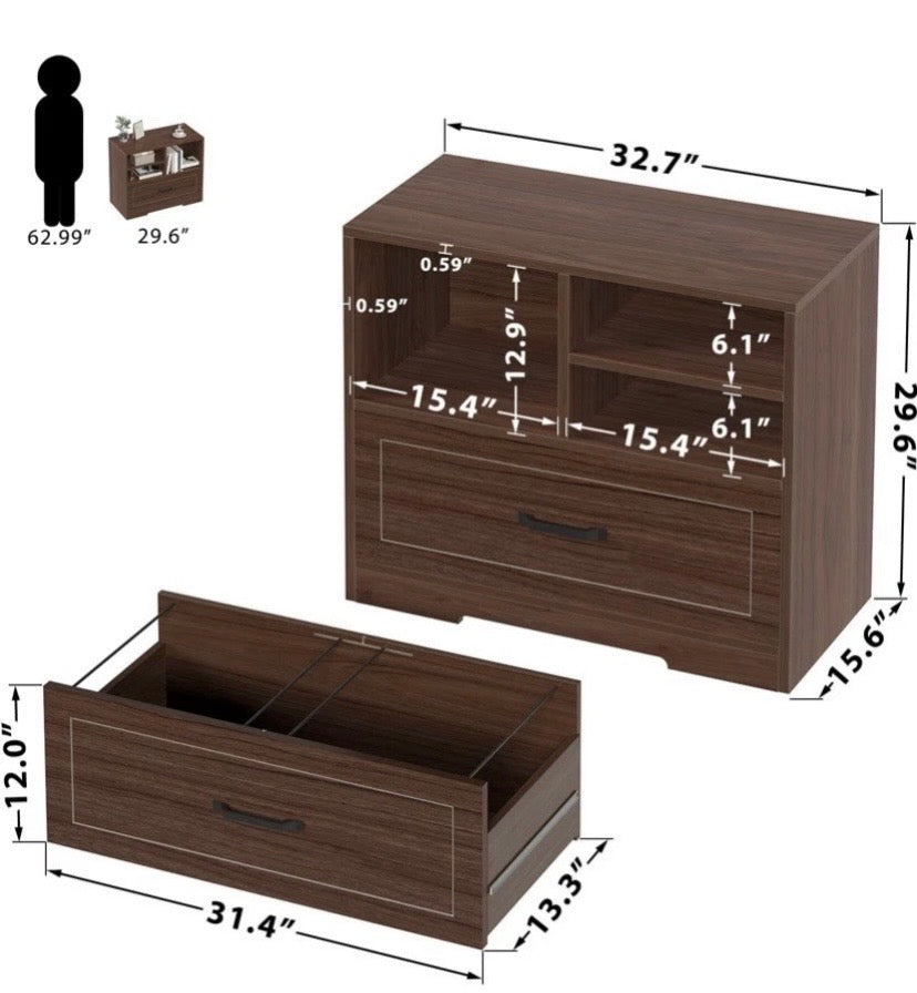 Home Office Wooden Storage Cabinet with Drawers and Shelves