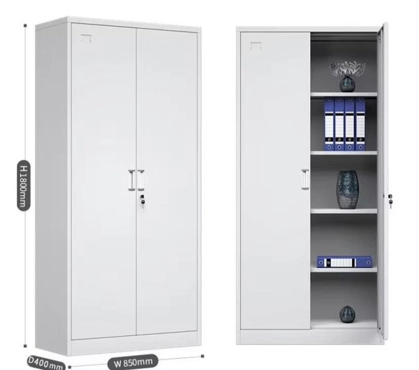 White Metal Storage Cabinet Lockable 2 Door Office Filing Cupboard Shelves