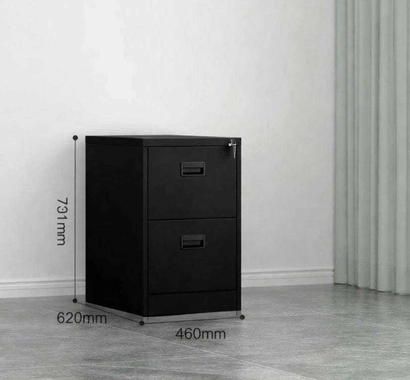 Black 2 Drawer Home Office Steel Filing Cabinet with Lockable Storage Cupboard