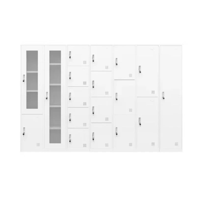 Tall White Filing Cabinet Glass Door Office Storage Cupboard Lockable