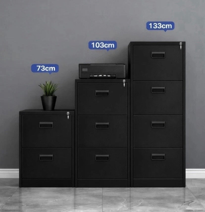 Black Home Office 3 Drawer Steel Filing Cabinet with Lockable Storage and Key