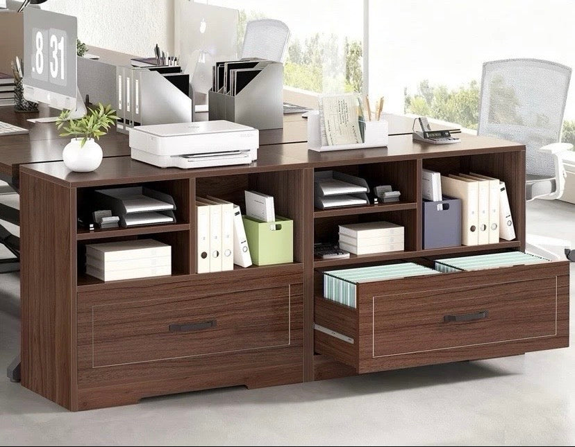 Home Office Wooden Storage Cabinet with Drawers and Shelves