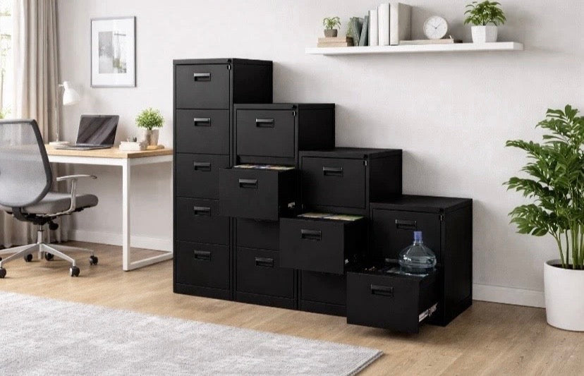 Black 2 Drawer Home Office Steel Filing Cabinet with Lockable Storage Cupboard