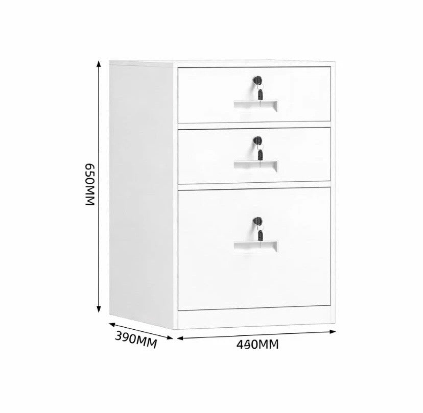 FULLY ASSEMBLED White 3 Drawer Steel Home Office Steel Filing Cabinet With Lock