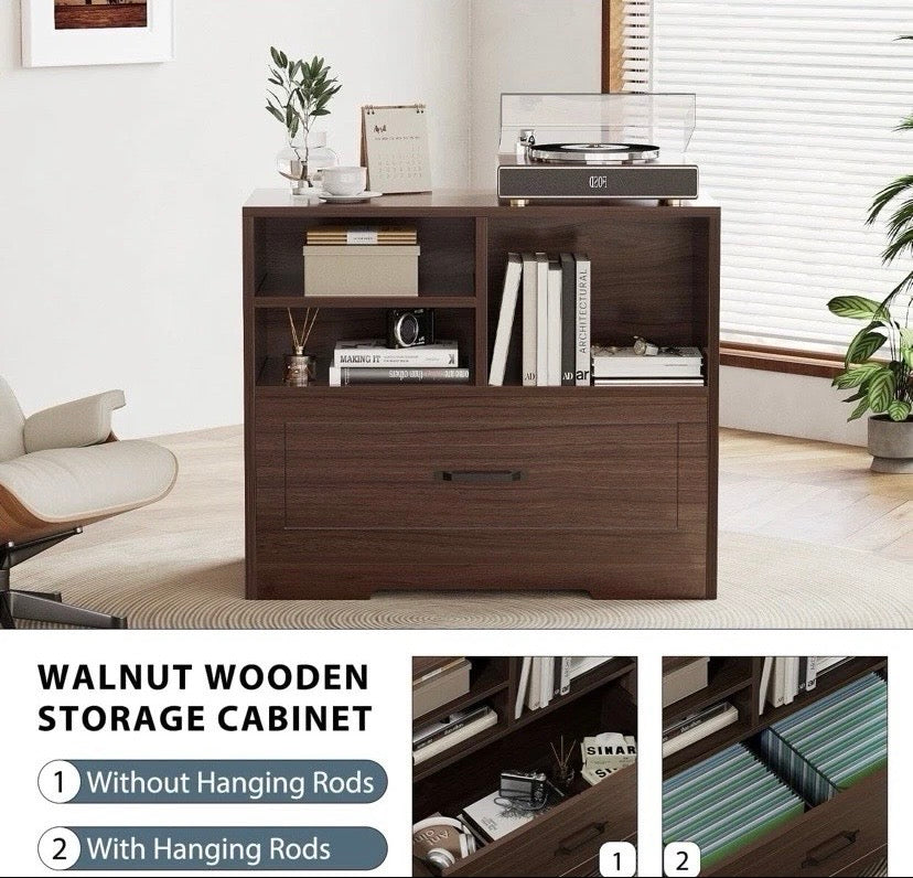 Home Office Wooden Storage Cabinet with Drawers and Shelves