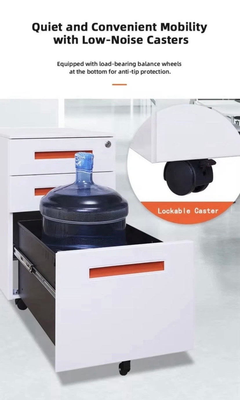 White 3 Drawer Mobile Filing Cabinet Lockable Under Desk Office Pedestal Unit