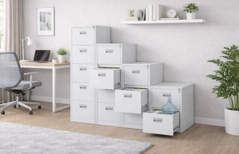 Light Grey Steel Home Office Filing Cabinet with 4 Drawers and Lockable Keys