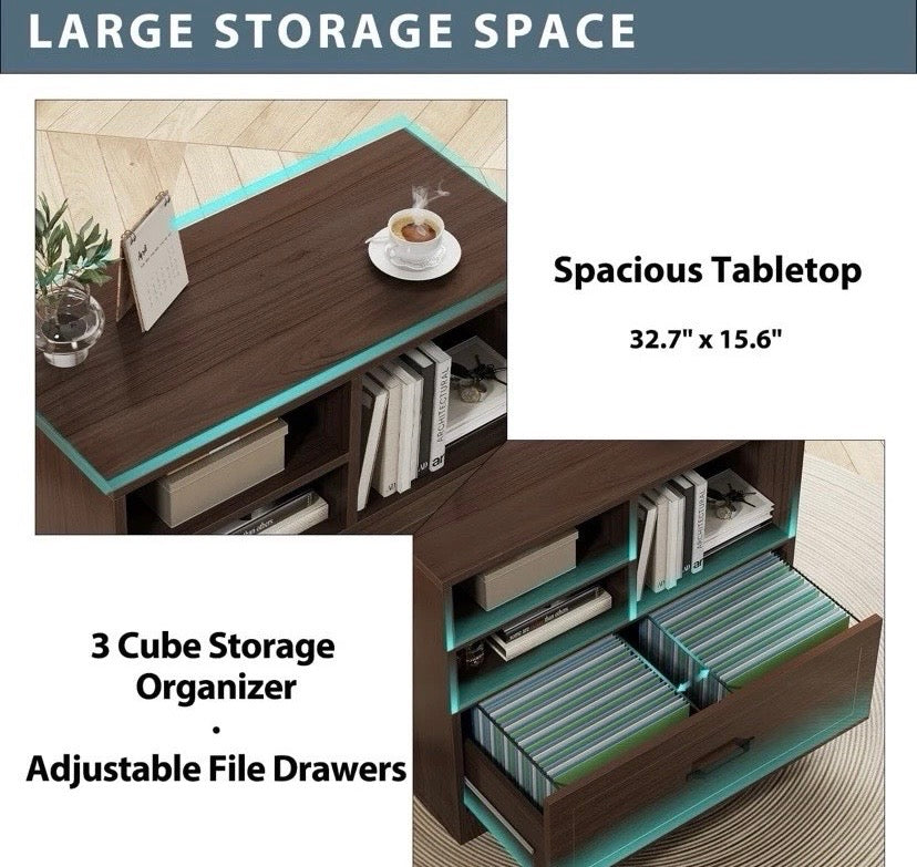 Home Office Wooden Storage Cabinet with Drawers and Shelves