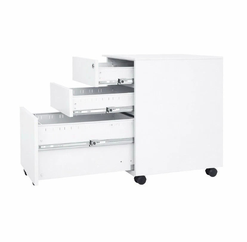 3 Drawer Mobile Filing Cabinet Lockable Steel Under Desk Storage White UK