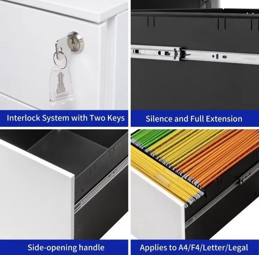White Mobile Pedestal Filing Cabinet Under Desk Lockable Office Drawer Unit