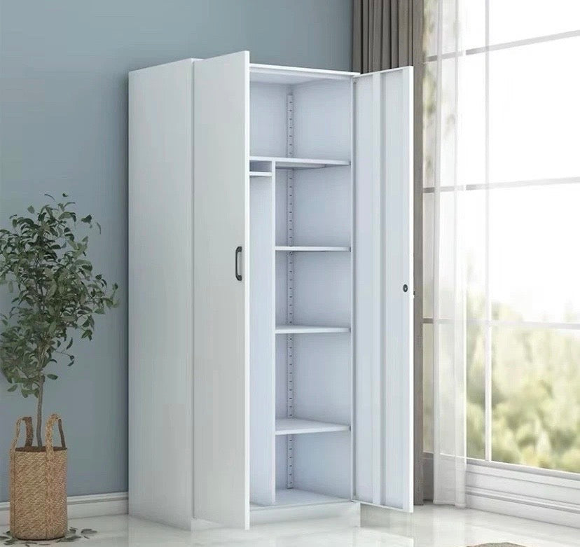 Metal Wardrobe Storage Cabinet Hanging Rail Shelf Office Locker white UK