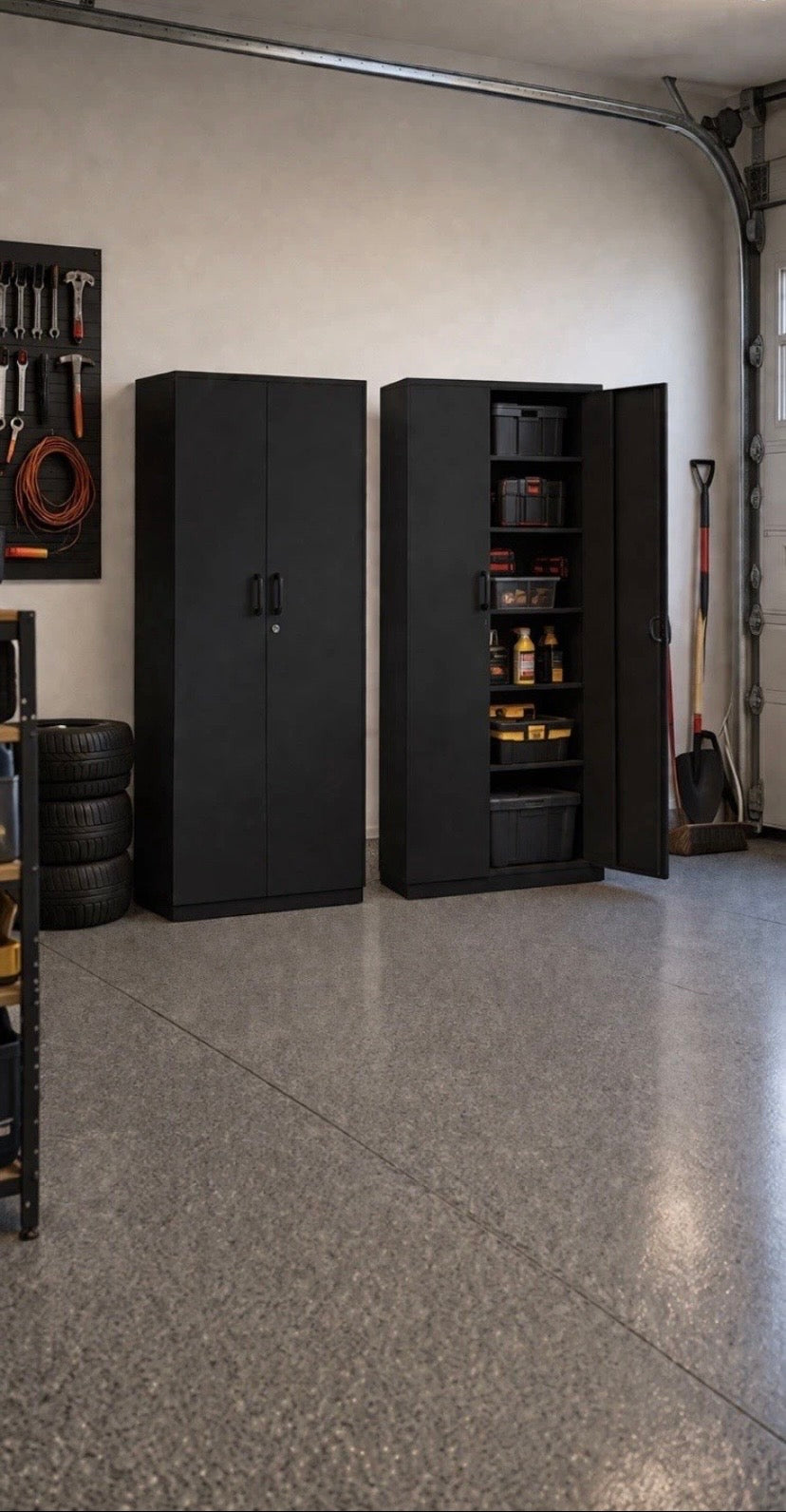 Heavy Duty Garage Storage Cabinet Black Metal Tool Cupboard Shelves Unit