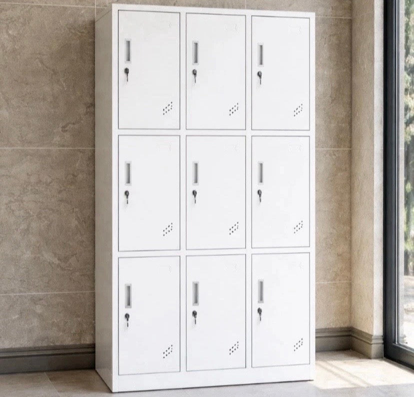 9 Door White Steel Storage Lockers For Office School Gym Lockable Compartments