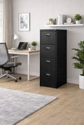 Black 4 Drawer Filing Cabinet Lockable A4 Legal Office Home Storage Unit