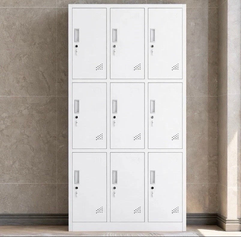 9 Door White Steel Storage Lockers For Office School Gym Lockable Compartments