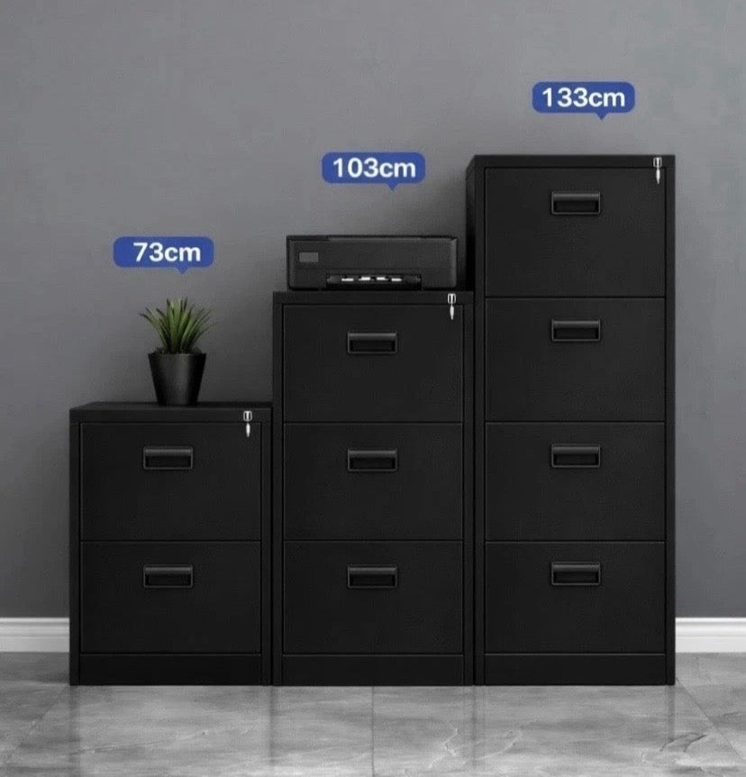 Black 4 Drawer Filing Cabinet Lockable A4 Legal Office Home Storage Unit