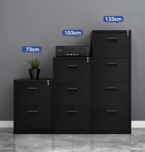 Black 4 Drawer Filing Cabinet Lockable A4 Legal Office Home Storage Unit