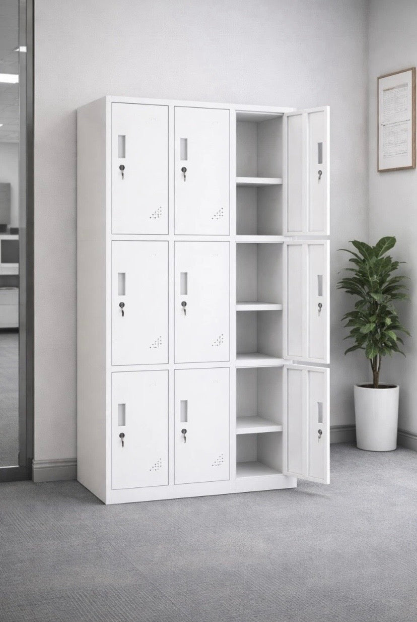 9 Door White Steel Storage Lockers For Office School Gym Lockable Compartments