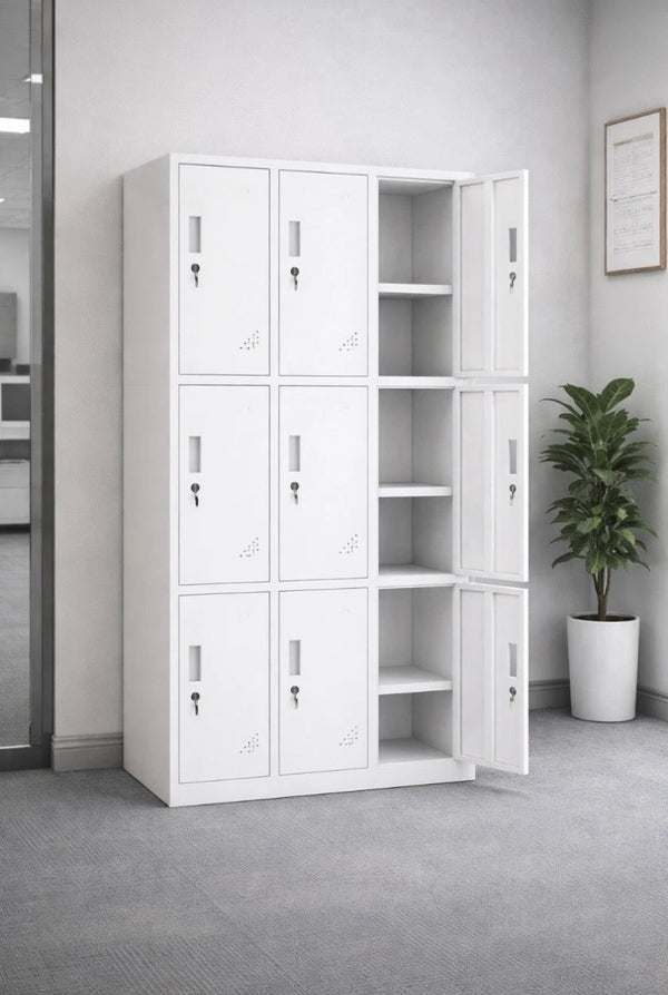 9 Door White Steel Storage Lockers For Office School Gym Lockable Compartments