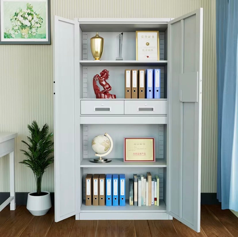 Heavy Duty Steel Storage Cabinet Tall 2 Door Locker Secure White Office