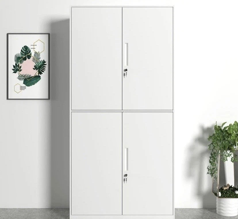 White Metal Storage Cabinet 4 Door Lockable Office Filing Cupboard Unit With Key