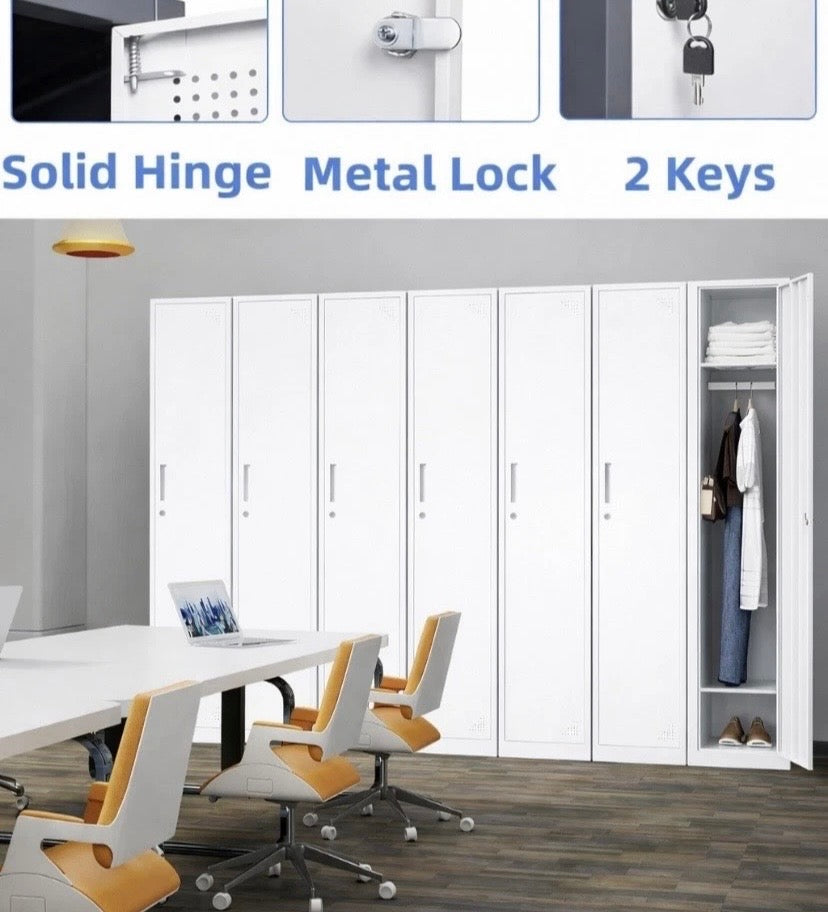 Steel Wardrobe Locker Cabinet Lockable Hanging Rail Shelf Storage White UK