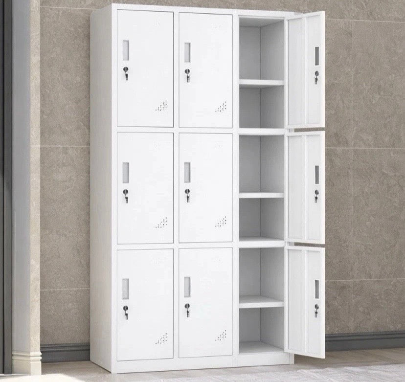 9 Door White Steel Storage Lockers For Office School Gym Lockable Compartments