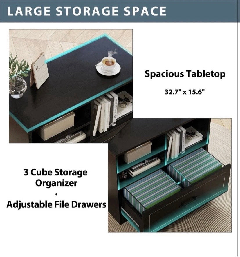 Black Wood Filing Cabinet Printer Stand Hanging File Storage A4 Legal 83cm