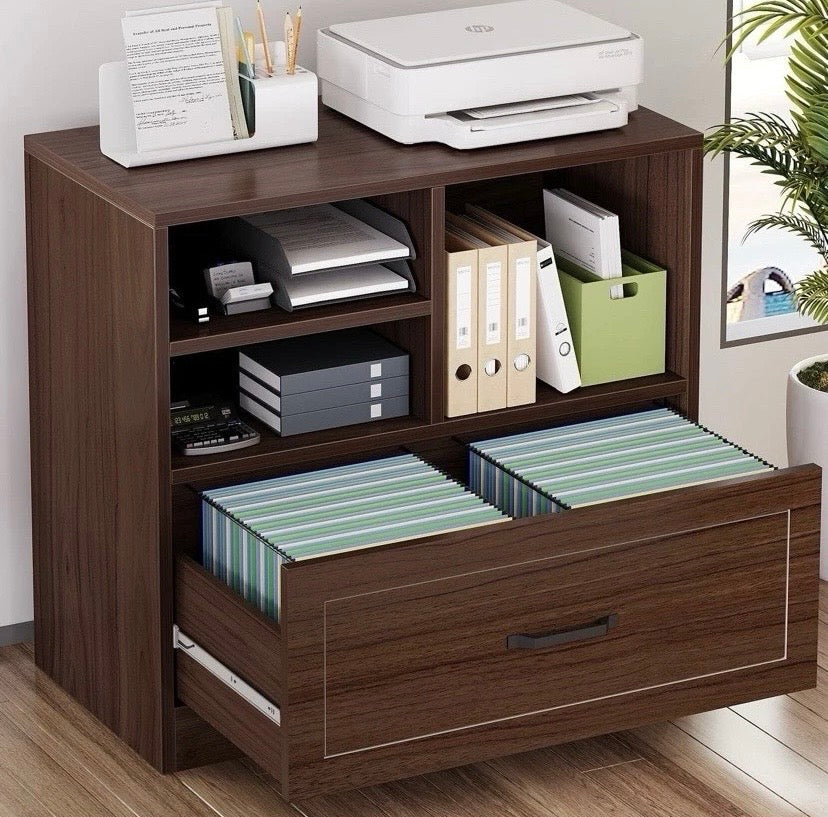 Home Office Wooden Storage Cabinet with Drawers and Shelves
