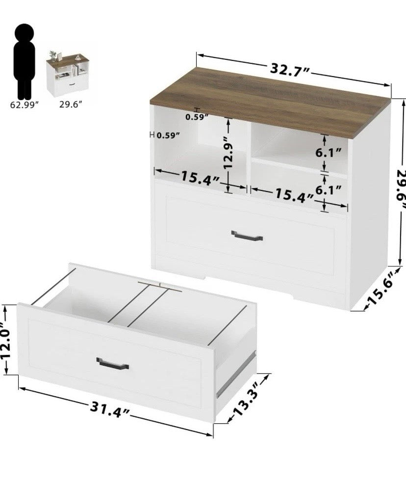 Oak Effect White Computer Desk Storage Drawer for Home Office and Workstation