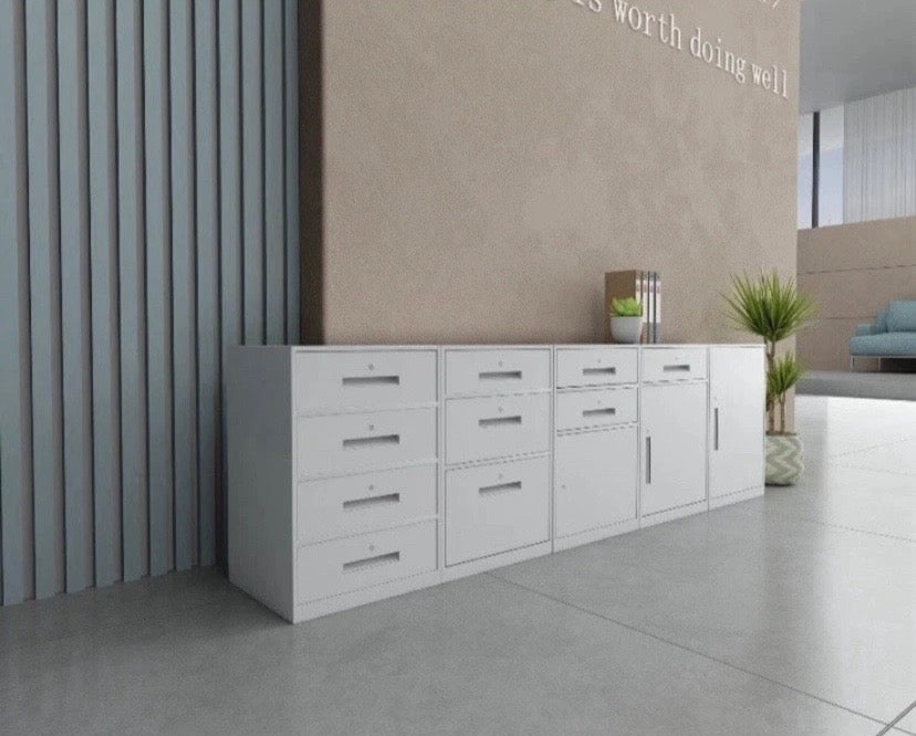 FULLY ASSEMBLED 4 Drawer White Steel Filing Cabinet with Lockable Door and Key
